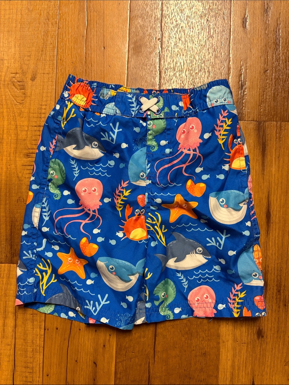 Kids Swiggles  Blue Ocean Life Swim Trunks with Playful Sea Creatures Size 4T